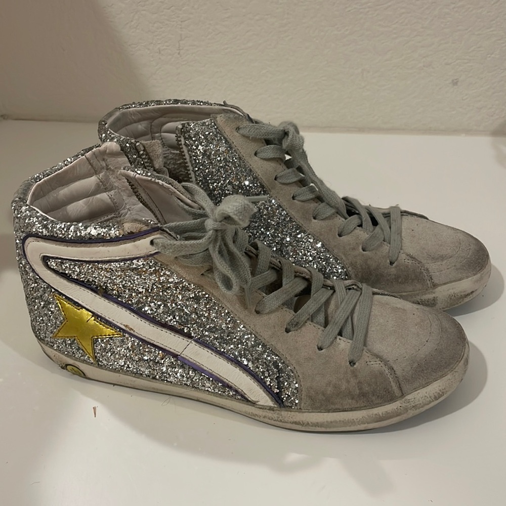 USED GLITTER GOLDEN GOOSE SNEAKERS SIZE 39